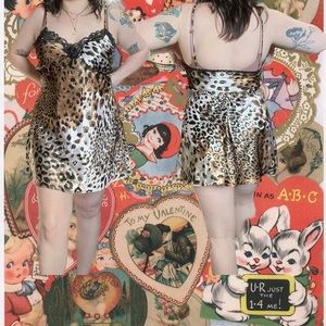 Cinema & Etoile vintage leopard mini beaded slip teddy nightgown dress size XL